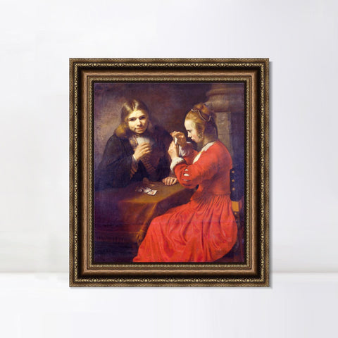 INVIN ART Framed Canvas Art Giclee Print A Young Man And A Girl Playing Cards,17th Century by Rembrandt Harmenszoon van Rijn Wall Art Living Room Home Decorations