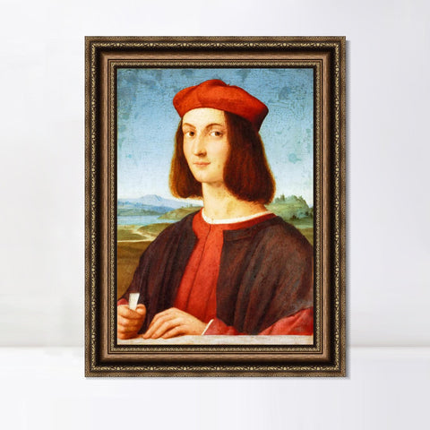 INVIN ART Framed Canvas Art Giclee Print Portrait of a Young Man in Red by Raphael/Raffaello Sanzio Wall Art Living Room Home Office Decorations