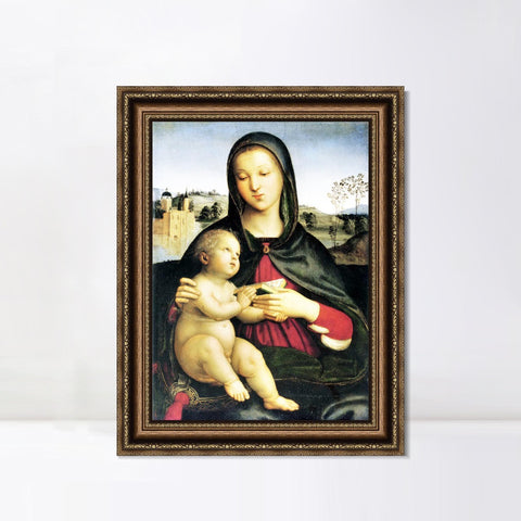 INVIN ART Framed Canvas Art Giclee Print Madonna and Child with Book by Raphael/Raffaello Sanzio Wall Art Living Room Home Office Decorations