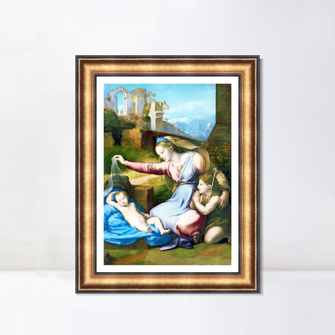 INVIN ART Framed Canvas Art Giclee Print Madonna with the Blue Diadem by Raphael/Raffaello Sanzio Wall Art Living Room Home Office Decorations