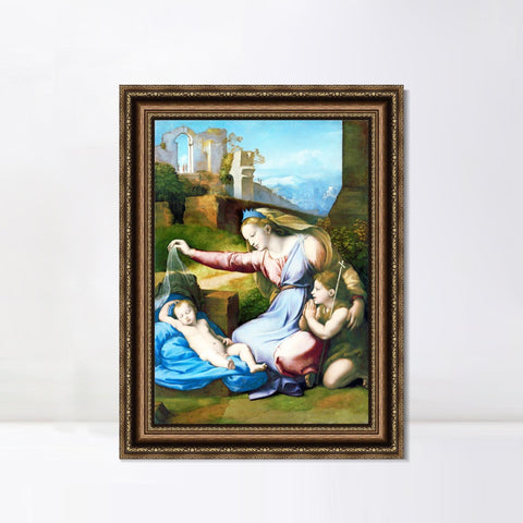 INVIN ART Framed Canvas Art Giclee Print Madonna with the Blue Diadem by Raphael/Raffaello Sanzio Wall Art Living Room Home Office Decorations