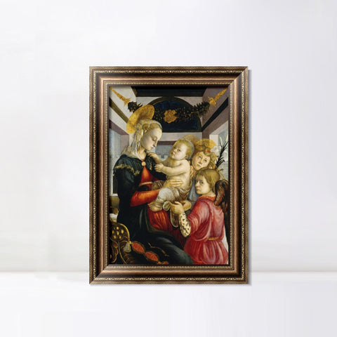 INVIN ART Framed Canvas Art Giclee Print Madonna and Child with Angels by Sandro Botticelli Wall Art Living Room Home Office Decorations