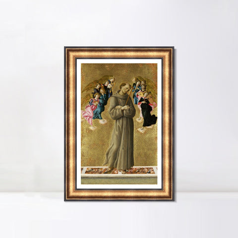 INVIN ART Framed Canvas Art Giclee Print Saint Francis Of Assisi With Angels by Sandro Botticelli Wall Art Living Room Home Office Decorations