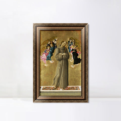 INVIN ART Framed Canvas Art Giclee Print Saint Francis Of Assisi With Angels by Sandro Botticelli Wall Art Living Room Home Office Decorations