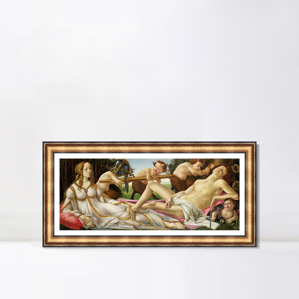 INVIN ART Framed Canvas Art Giclee Print Venus and Mars by Sandro Botticelli Wall Art (European Retro Golden Frame with Linen Liner,22"x48")