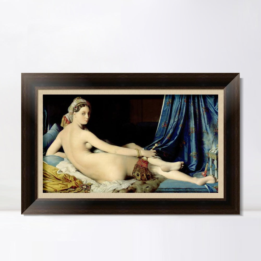 INVIN ART Framed Canvas Art Giclee Print La Grande Odalisque by Jean Auguste Dominique Ingres Wall Art