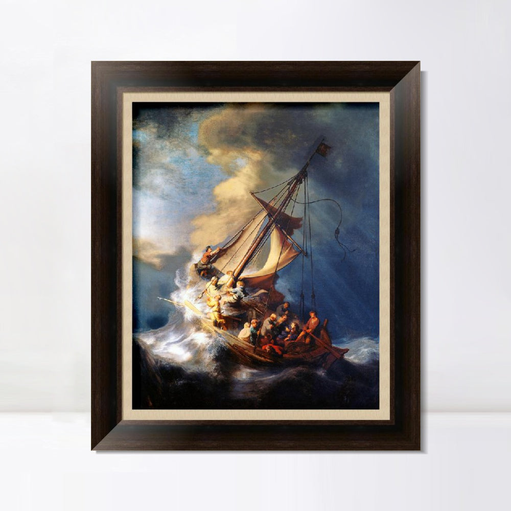 INVIN ART Framed Canvas Art Giclee Print The Storm on the Sea of Galilee by Rembrandt Harmenszoon van Rijn Wall Art