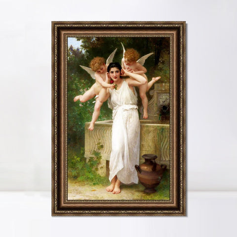 INVIN ART Framed Canvas Art Giclee Print Youth 1893 by William Adolphe Bouguereau Wall Art Living Room Home Office Decorations