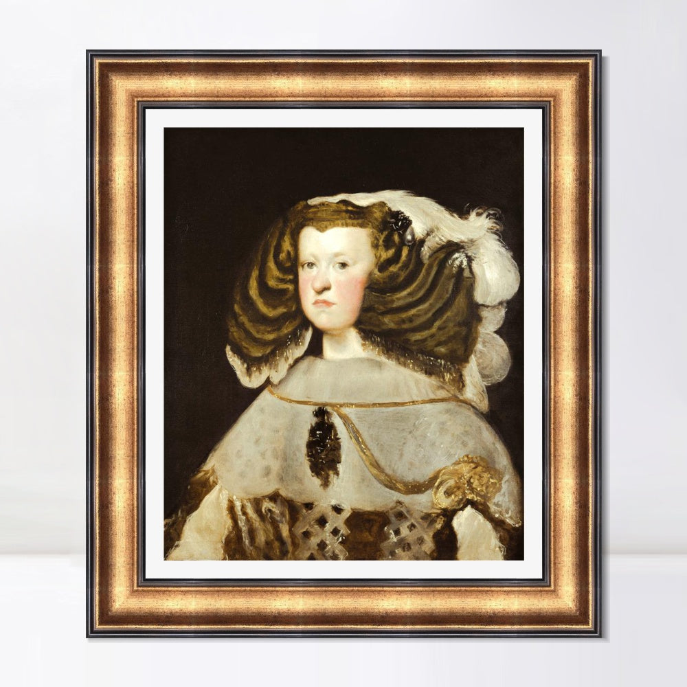 INVIN ART Framed Canvas Art Giclee Print Portrait of Mariana of Austria, Queen of Spain by Diego Velazquez Wall Art