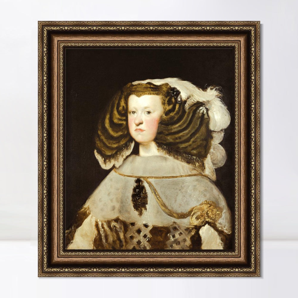INVIN ART Framed Canvas Art Giclee Print Portrait of Mariana of Austria, Queen of Spain by Diego Velazquez Wall Art