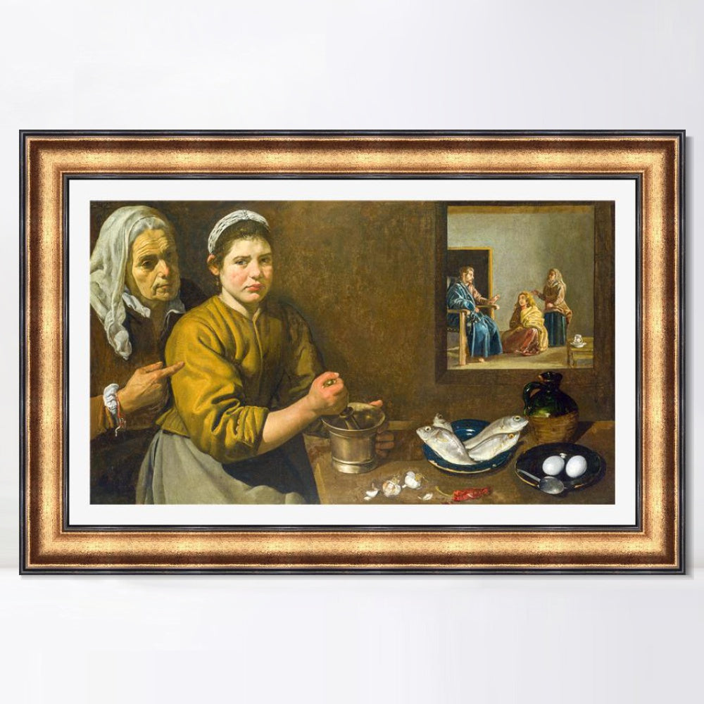 INVIN ART Framed Canvas Art Giclee Print Christ in the House of Martha and Mary by the Christian Soul by Diego Velazquez Wall Art