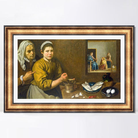 INVIN ART Framed Canvas Art Giclee Print Christ in the House of Martha and Mary by the Christian Soul by Diego Velazquez Wall Art Living Room Home Decorations