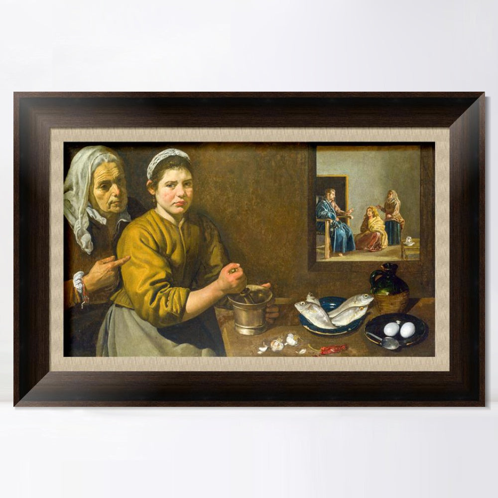 INVIN ART Framed Canvas Art Giclee Print Christ in the House of Martha and Mary by the Christian Soul by Diego Velazquez Wall Art