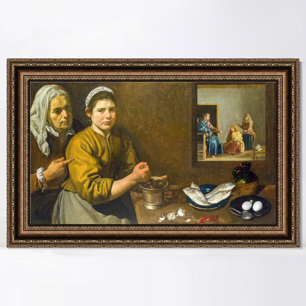 INVIN ART Framed Canvas Art Giclee Print Christ in the House of Martha and Mary by the Christian Soul by Diego Velazquez Wall Art