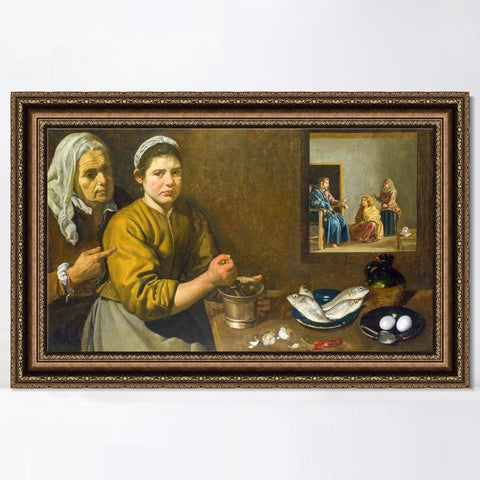 INVIN ART Framed Canvas Art Giclee Print Christ in the House of Martha and Mary by the Christian Soul by Diego Velazquez Wall Art Living Room Home Decorations