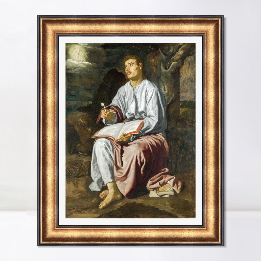 INVIN ART Framed Canvas Art Giclee Print Saint John the Evangelist on the Island of Patmos by the Christian Soul by Diego Velazquez Wall Art Decorations