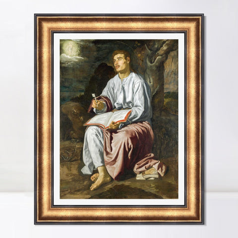 INVIN ART Framed Canvas Art Giclee Print Saint John the Evangelist on the Island of Patmos by the Christian Soul by Diego Velazquez Wall Art Decorations
