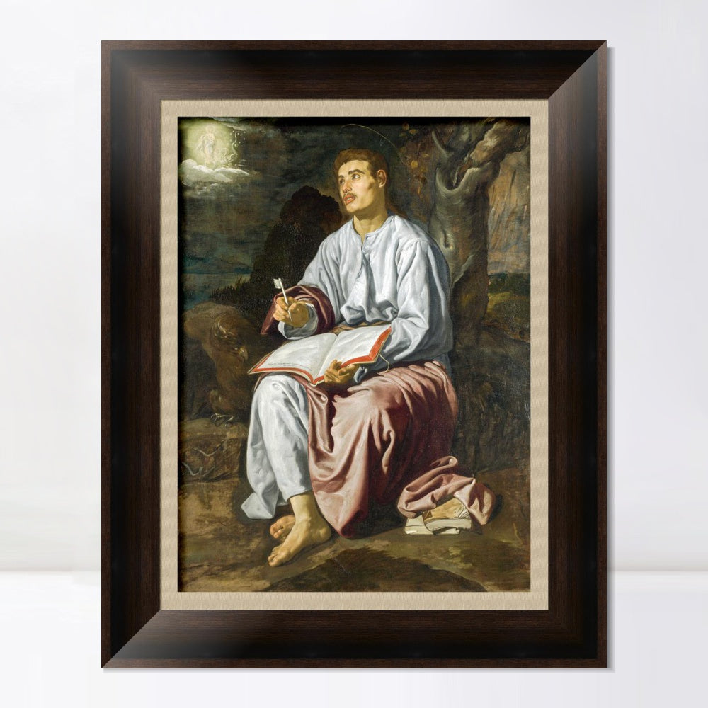 INVIN ART Framed Canvas Art Giclee Print Saint John the Evangelist on the Island of Patmos by the Christian Soul by Diego Velazquez Wall Art Decorations