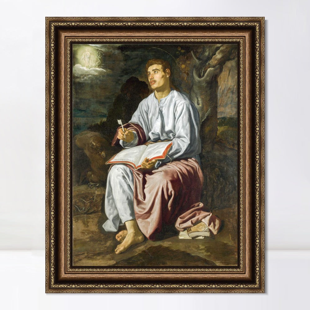 INVIN ART Framed Canvas Art Giclee Print Saint John the Evangelist on the Island of Patmos by the Christian Soul by Diego Velazquez Wall Art Decorations