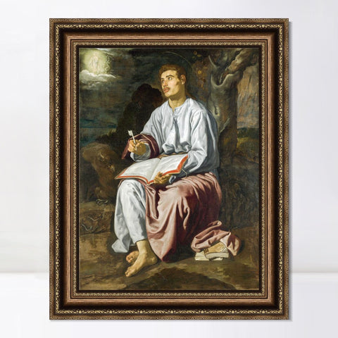 INVIN ART Framed Canvas Art Giclee Print Saint John the Evangelist on the Island of Patmos by the Christian Soul by Diego Velazquez Wall Art Decorations