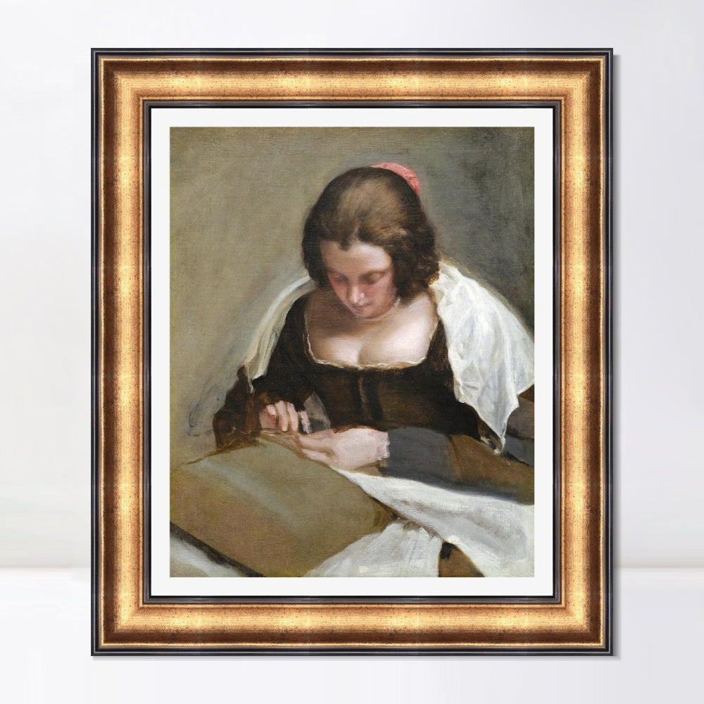 INVIN ART Framed Canvas Art Giclee Print the needlewoman by the Christian Soul by Diego Velazquez Wall Art