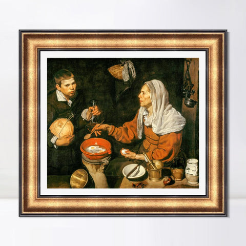 INVIN ART Framed Canvas Art Giclee Print An Old Woman Cooking Eggs by the Christian Soul by Diego Velazquez Wall Art Living Room Home Office Decorations