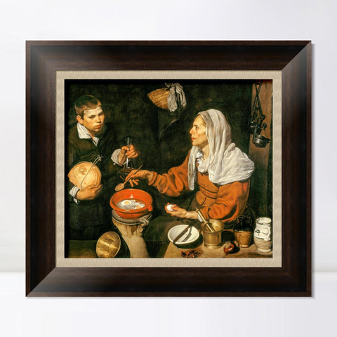 INVIN ART Framed Canvas Art Giclee Print An Old Woman Cooking Eggs by the Christian Soul by Diego Velazquez Wall Art Living Room Home Office Decorations