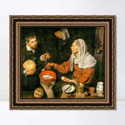 INVIN ART Framed Canvas Art Giclee Print An Old Woman Cooking Eggs by the Christian Soul by Diego Velazquez Wall Art Living Room Home Office Decorations