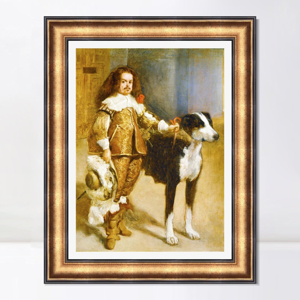 INVIN ART Framed Canvas Art Giclee Print Portrait of jester with dog by the Christian Soul by Diego Velazquez Wall Art