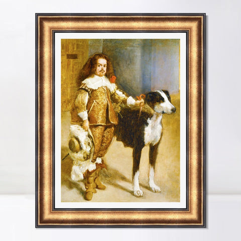 INVIN ART Framed Canvas Art Giclee Print Portrait of jester with dog by the Christian Soul by Diego Velazquez Wall Art Living Room Home Office Decorations