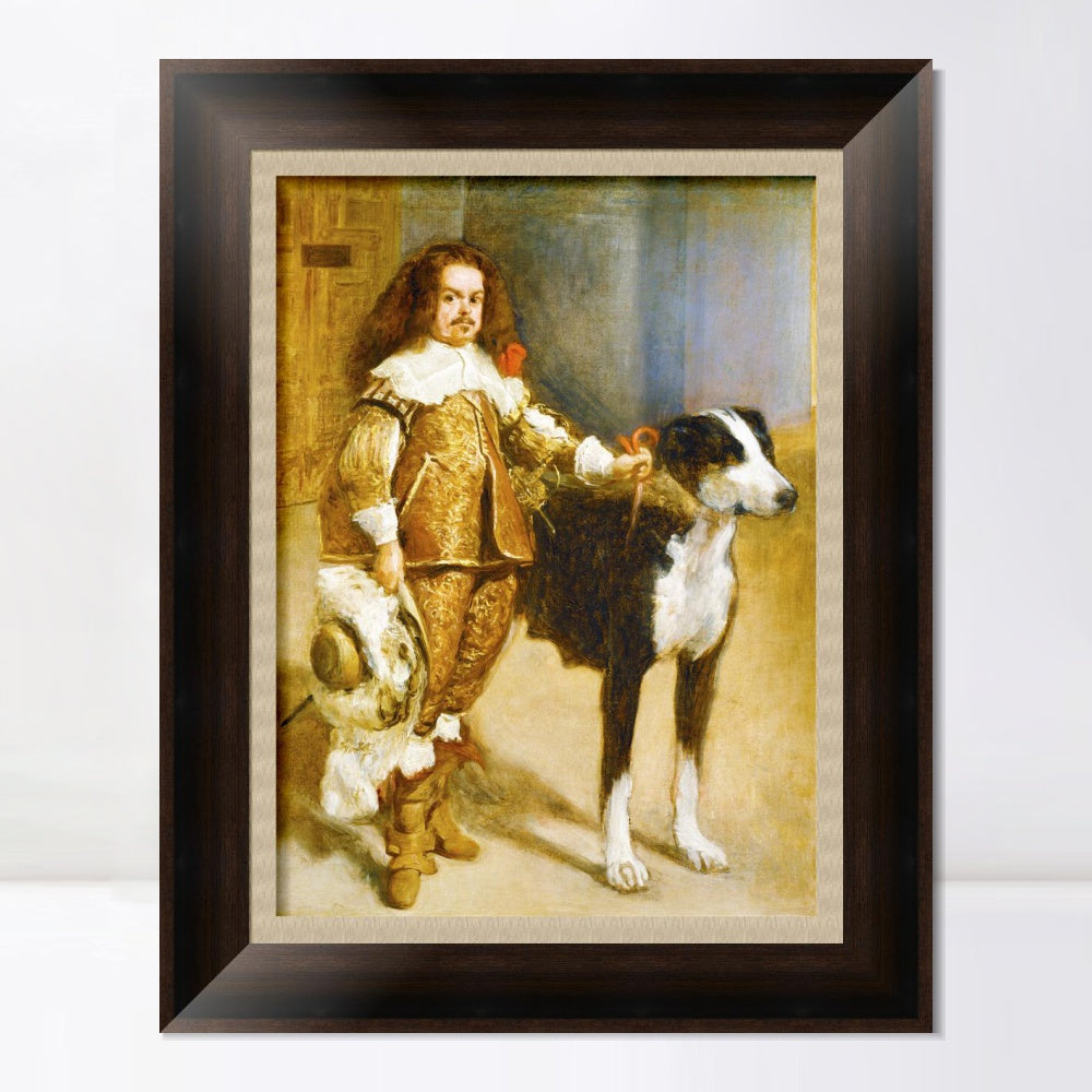 INVIN ART Framed Canvas Art Giclee Print Portrait of jester with dog by the Christian Soul by Diego Velazquez Wall Art