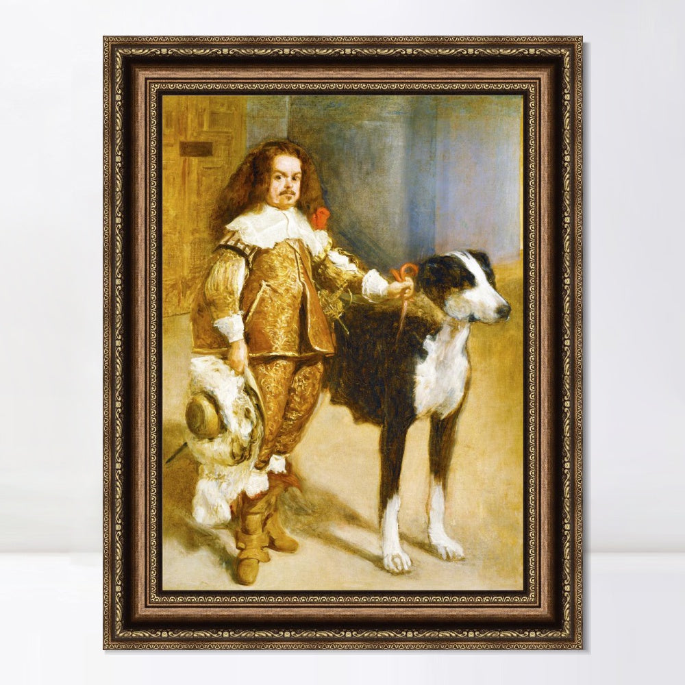 INVIN ART Framed Canvas Art Giclee Print Portrait of jester with dog by the Christian Soul by Diego Velazquez Wall Art