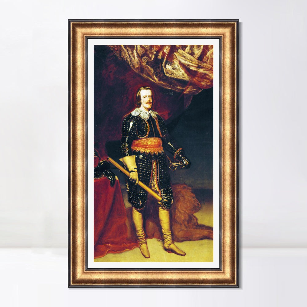 INVIN ART Framed Canvas Art Giclee Print Felipe IV armed and with a lion at his feet by Diego Velazquez Wall Art