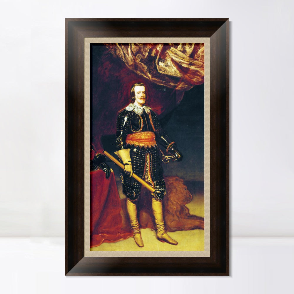 INVIN ART Framed Canvas Art Giclee Print Felipe IV armed and with a lion at his feet by Diego Velazquez Wall Art