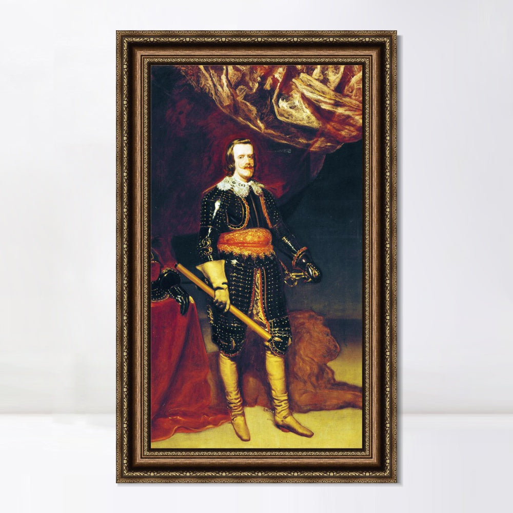 INVIN ART Framed Canvas Art Giclee Print Felipe IV armed and with a lion at his feet by Diego Velazquez Wall Art