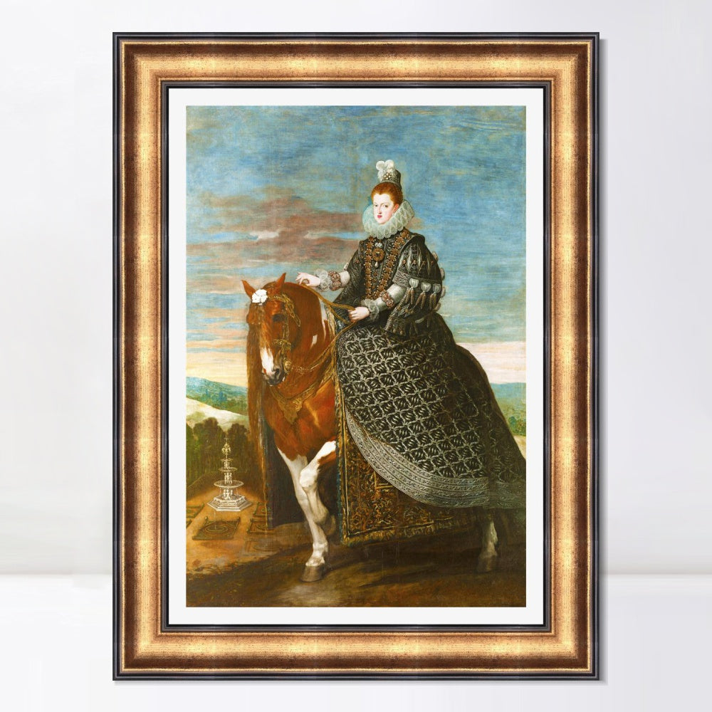 INVIN ART Framed Canvas Art Giclee Print Prince Queen Margaret of Austria, on horseback by the Christian Soul by Diego Velazquez Wall Art Decorations
