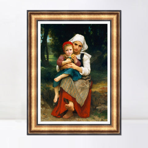 INVIN ART Framed Canvas Art Giclee Print Breton Brother and Sister by William Adolphe Bouguereau Wall Art Living Room Home Office Decorations