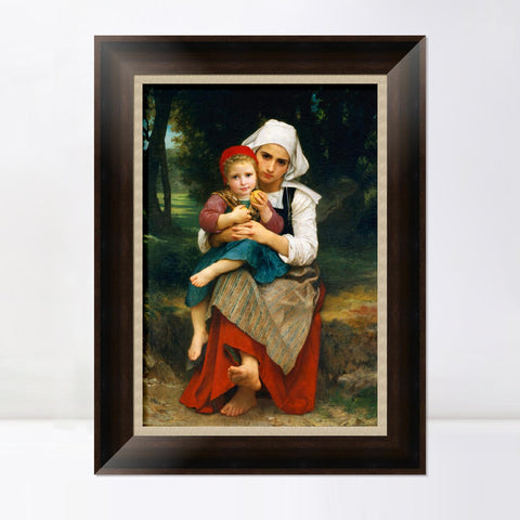 INVIN ART Framed Canvas Art Giclee Print Breton Brother and Sister by William Adolphe Bouguereau Wall Art Living Room Home Office Decorations