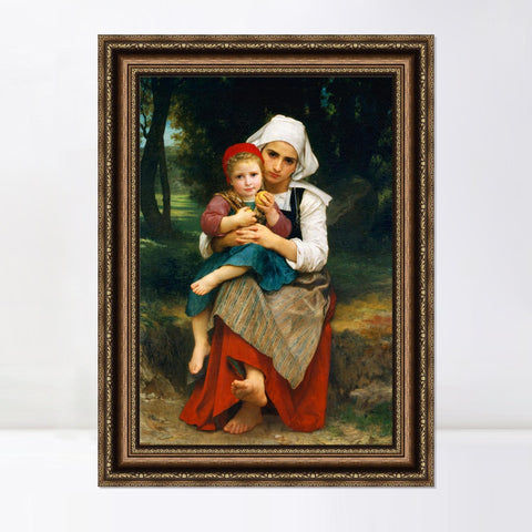 INVIN ART Framed Canvas Art Giclee Print Breton Brother and Sister by William Adolphe Bouguereau Wall Art Living Room Home Office Decorations