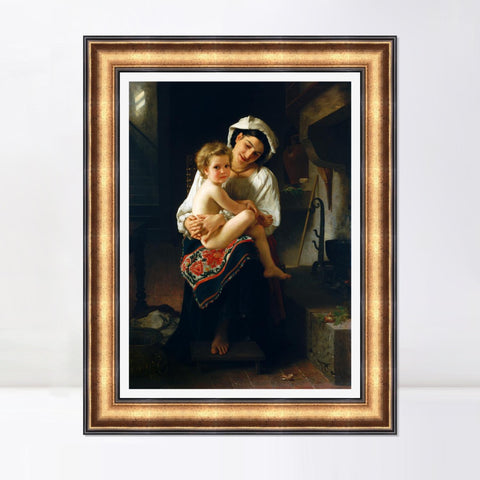 INVIN ART Framed Canvas Art Giclee Print Young Mother Gazing at Her Child by William Adolphe Bouguereau Wall Art Living Room Home Office Decorations