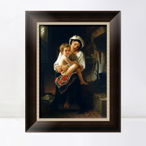 INVIN ART Framed Canvas Art Giclee Print Young Mother Gazing at Her Child by William Adolphe Bouguereau Wall Art Living Room Home Office Decorations