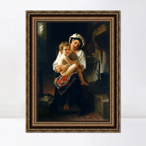 INVIN ART Framed Canvas Art Giclee Print Young Mother Gazing at Her Child by William Adolphe Bouguereau Wall Art Living Room Home Office Decorations