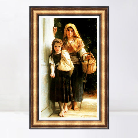 INVIN ART Framed Canvas Art Giclee Print Little Beggars by William Adolphe Bouguereau Wall Art Living Room Home Office Decorations