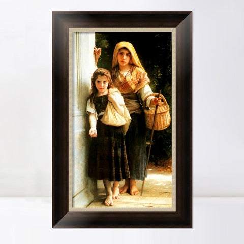 INVIN ART Framed Canvas Art Giclee Print Little Beggars by William Adolphe Bouguereau Wall Art Living Room Home Office Decorations