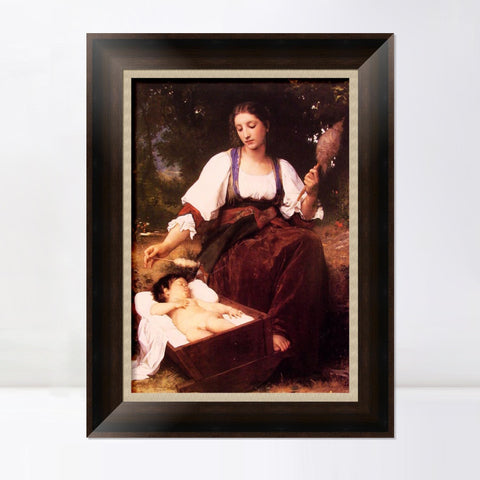 INVIN ART Framed Canvas Art Giclee Print Lullaby by William Adolphe Bouguereau Wall Art Living Room Home Office Decorations
