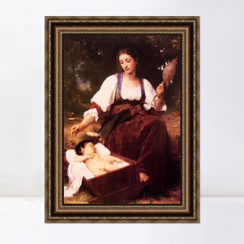 INVIN ART Framed Canvas Art Giclee Print Lullaby by William Adolphe Bouguereau Wall Art Living Room Home Office Decorations