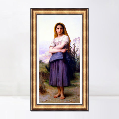 INVIN ART Framed Canvas Art Giclee Print Young Girl by William Adolphe Bouguereau Wall Art Living Room Home Office Decorations