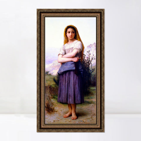 INVIN ART Framed Canvas Art Giclee Print Young Girl by William Adolphe Bouguereau Wall Art Living Room Home Office Decorations