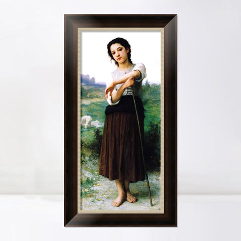 INVIN ART Framed Canvas Art Giclee Print Young Shepherdess Standing by William Adolphe Bouguereau Wall Art Living Room Home Office Decorations