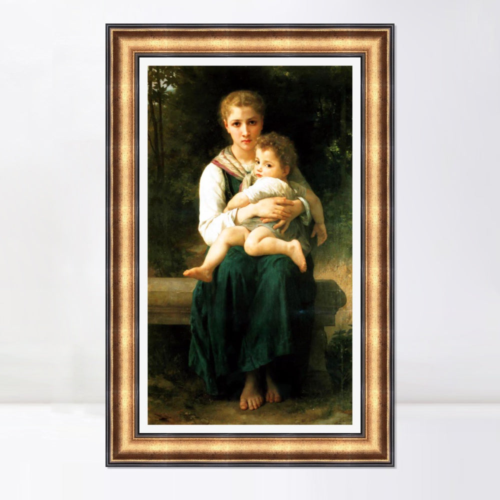 INVIN ART Framed Canvas Art Giclee Print The Two Sisters by William Adolphe Bouguereau Wall Art Living Room Home Office Decorations